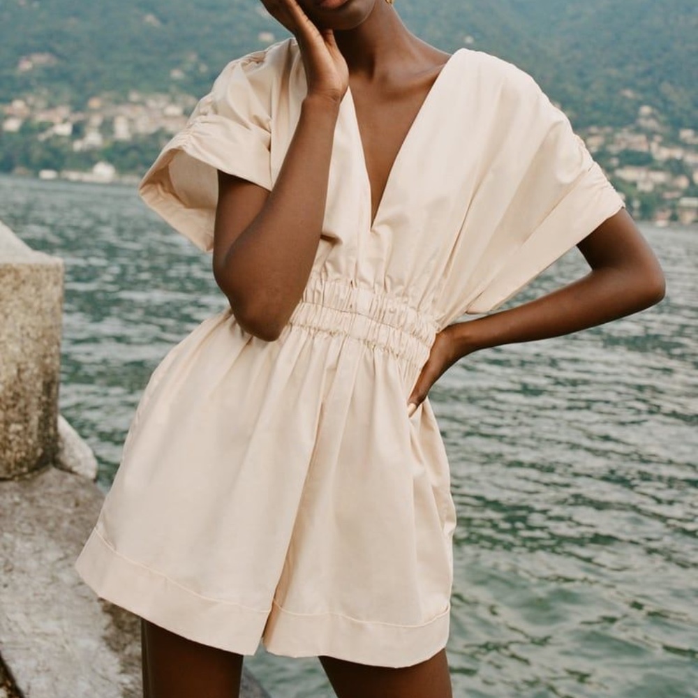 Zara SHORT PLEATED JUMPSUIT TRF LIGHT CAMEL